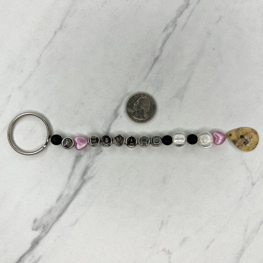 I Heart Love Edward Beaded Mother of Pearl Shell Charm Keychain Keyring